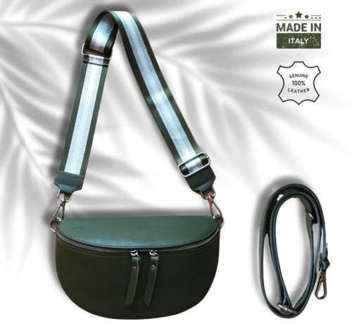 BellaBelga- Belgisch merk UrbanEase Smaragd - groen -trendy lederen crossbody tas - met EXTRA brede textiele schouderriem