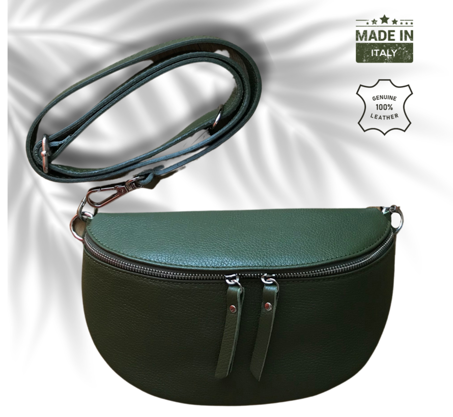 UrbanEase Smaragd - groen -trendy lederen crossbody tas - met EXTRA brede textiele schouderriem