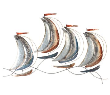  Artishoque Sail away - 81x50 cm - metalen wanddecoratie van vier zeilbootjes