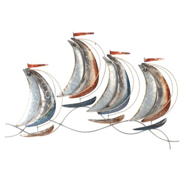  Kunst wanddecoratie  Sail away - 81x50 cm - metalen wanddecoratie van vier zeilbootjes