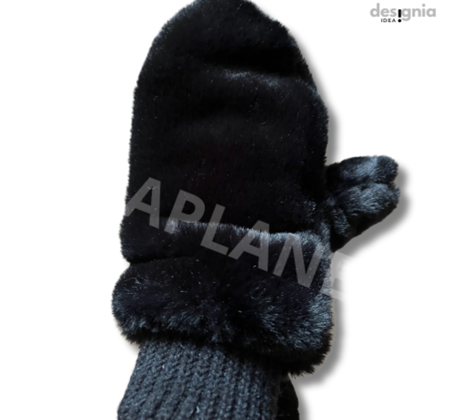 Wanten Fluffy voor dames zwart