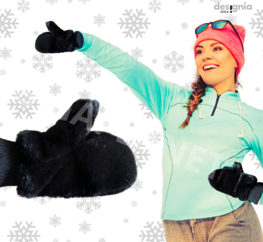 Wanten Fluffy voor dames zwart