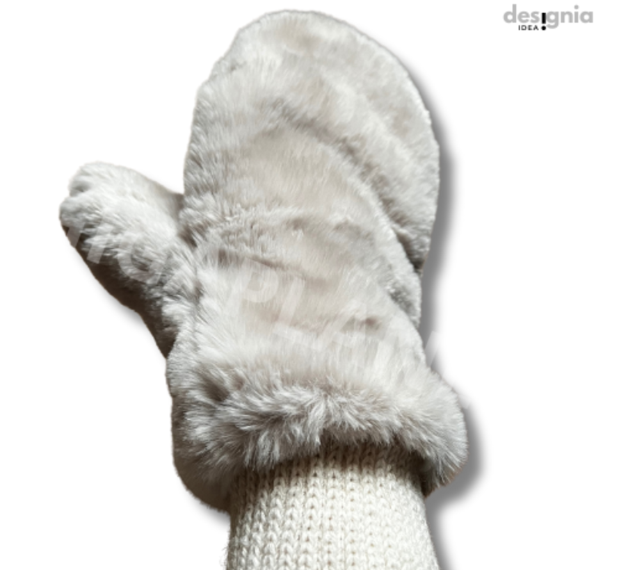 Wanten Fluffy Fake fur voor dames - gebroken wit