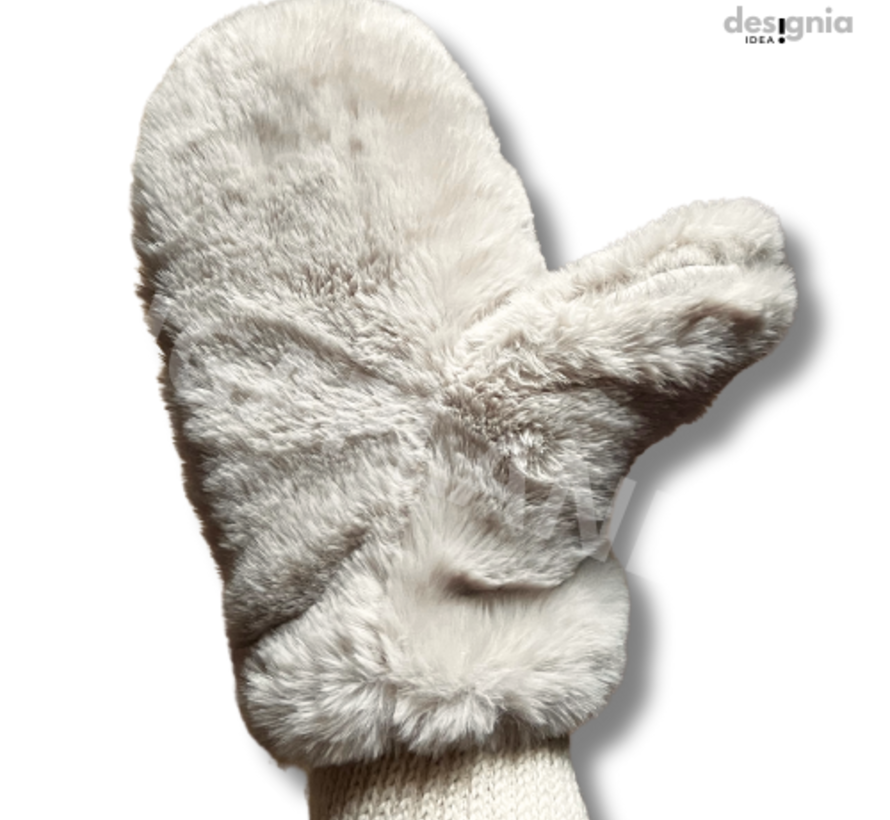 Wanten Fluffy Fake fur voor dames - gebroken wit