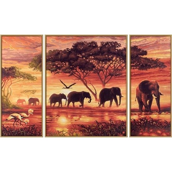 Schipper Schilderen op Nummer Triptychon - Olifanten