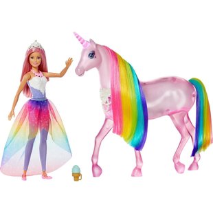 Barbie Dreamtopia Magische Lichtjes Eenhoorn met Prinsessenpop - Barbiepop