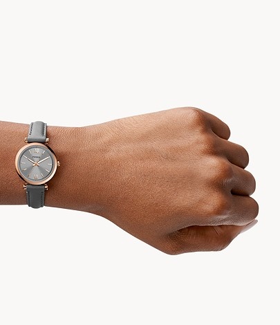 Fossil Carlie Mini Three-Hand Gray Leather Watch