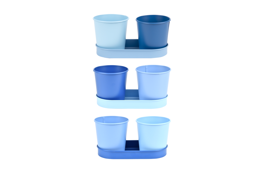 Esschert design - 50 tinten blauw bloempotjes op tray