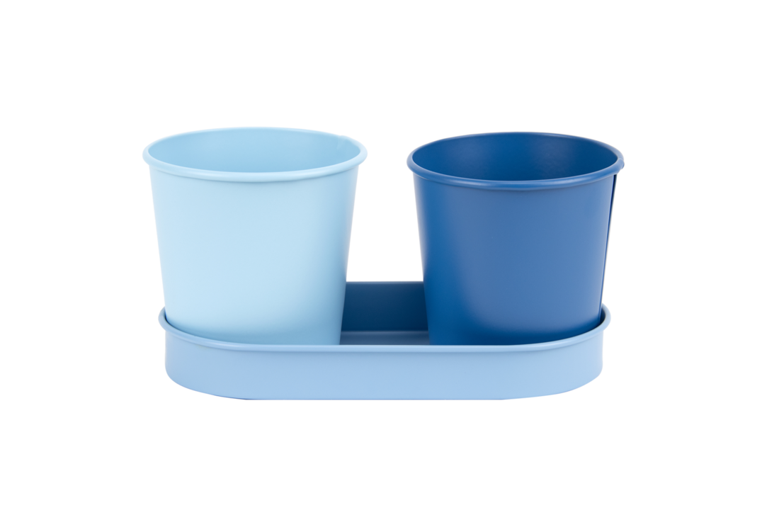 Esschert design - 50 tinten blauw bloempotjes op tray