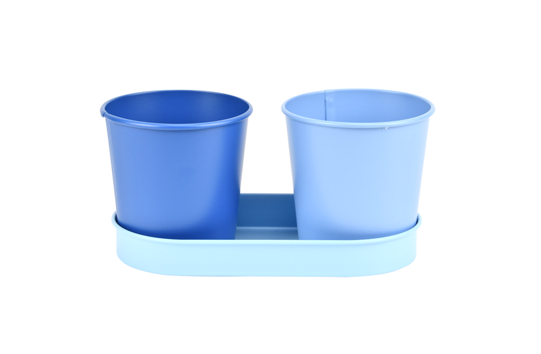 Esschert design - 50 tinten blauw bloempotjes op tray