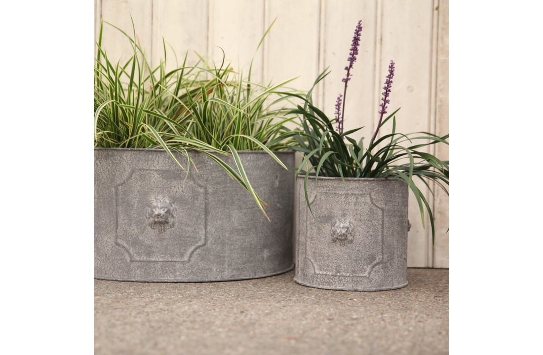 Esschert design - Aged Metal bloempot Leeuw halfrond set van 2