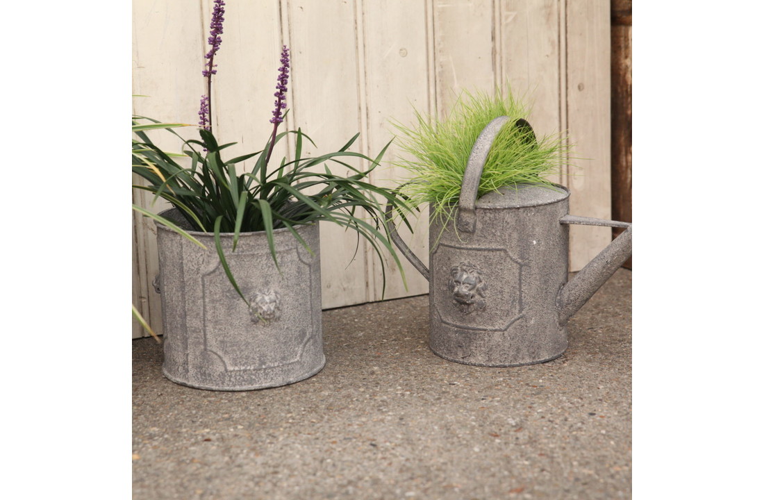 Esschert design - Aged Metal bloempot Leeuw rond set van 2