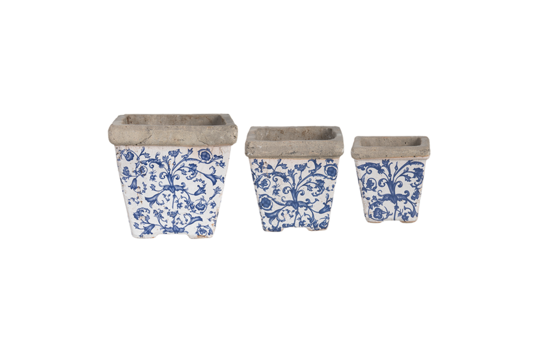 Esschert design - Aged ceramic bloempot set van 3