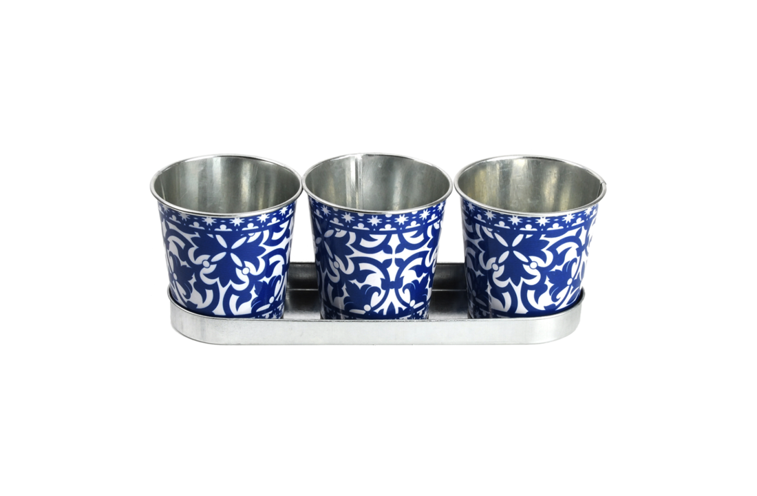 Esschert design - Portugese potjes op tray set van 3