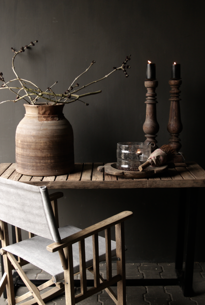 Sturdy, robust wooden side table/console table with iron base