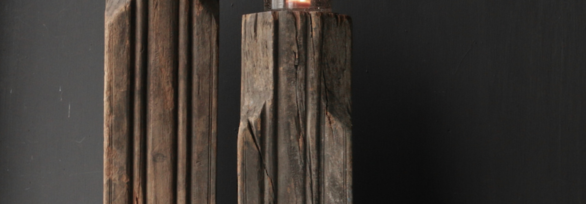 Wooden candlestick made from old Indian pillar