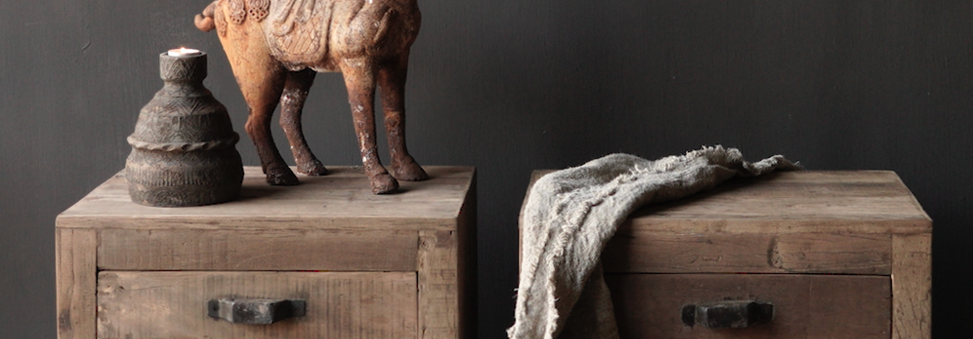 Old driftwood wooden cabinet or bedside table with drawers