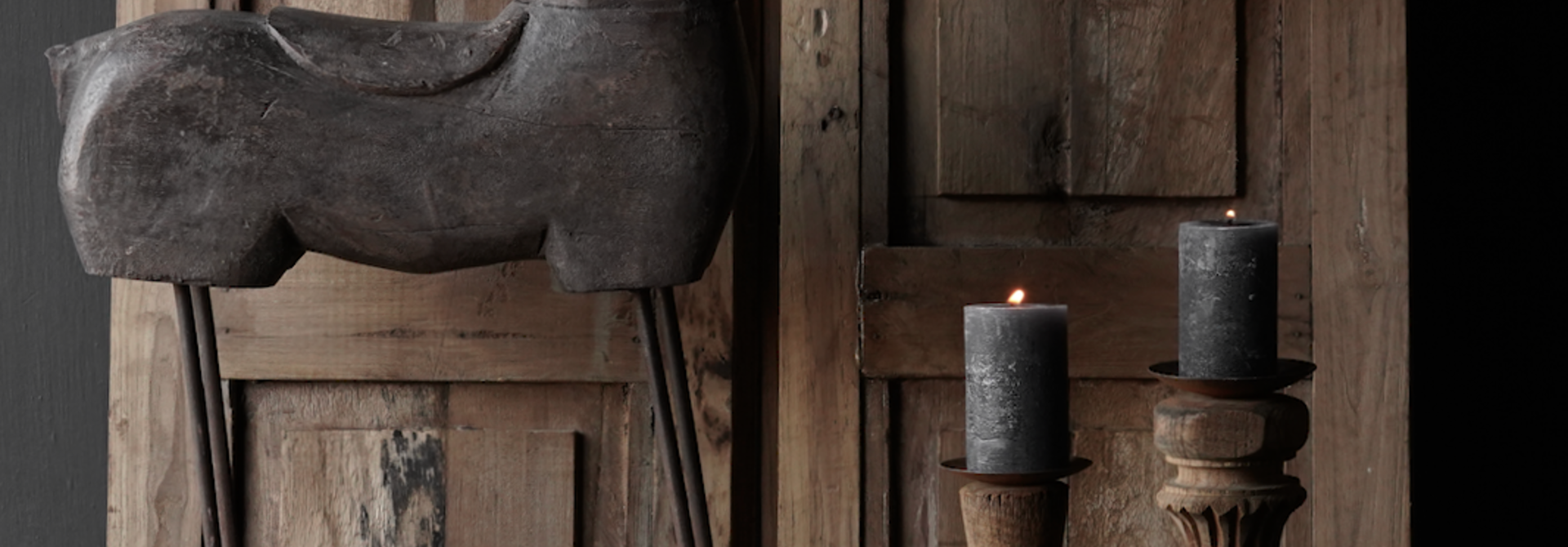 Beautiful old wooden horse on wooden tripod