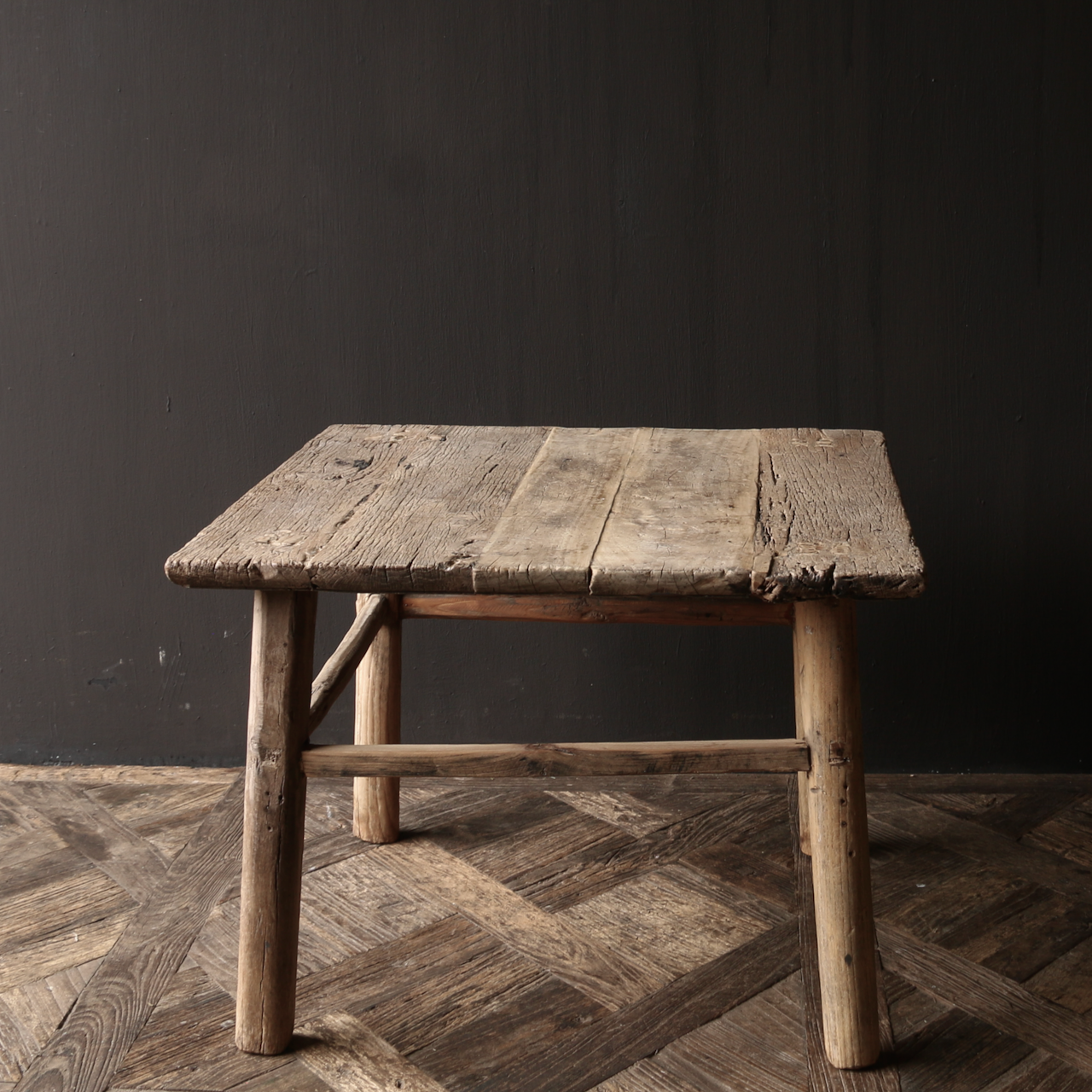 Oud Authentiek houten Salon/bijzet Tafeltje vierkant Uniek item-3