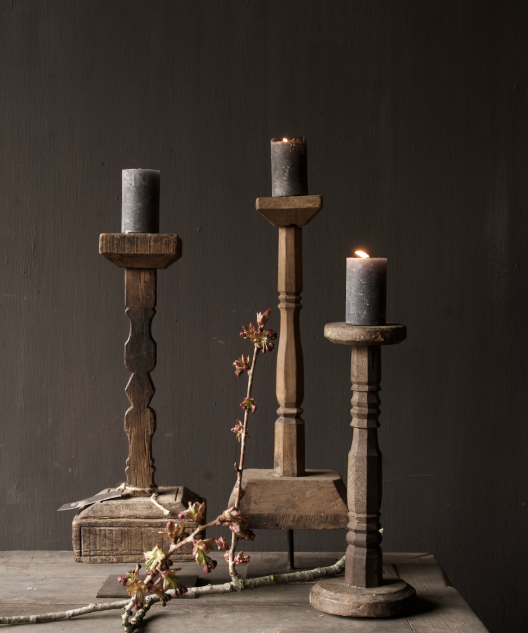 Wooden Nepalese candlestick of old ornament from-2