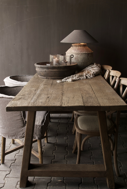 Prachtig Stoer oud houten eetkamer tafel  met A poot   200cm