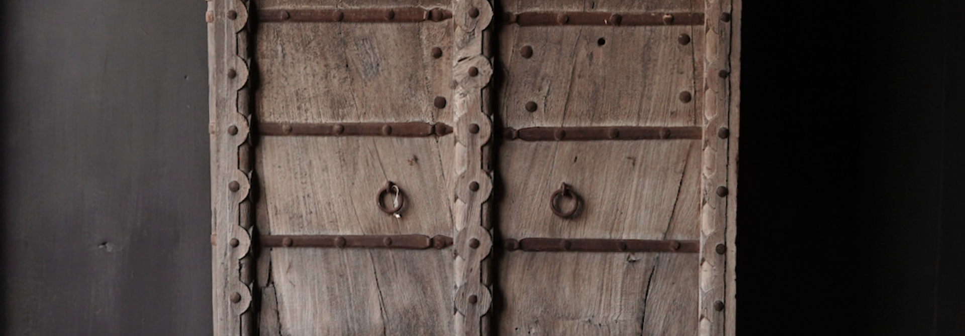 Old Antique Nepalese Wooden Door on Iron Stand