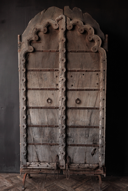 Old Antique Nepalese Wooden Door on Iron Stand