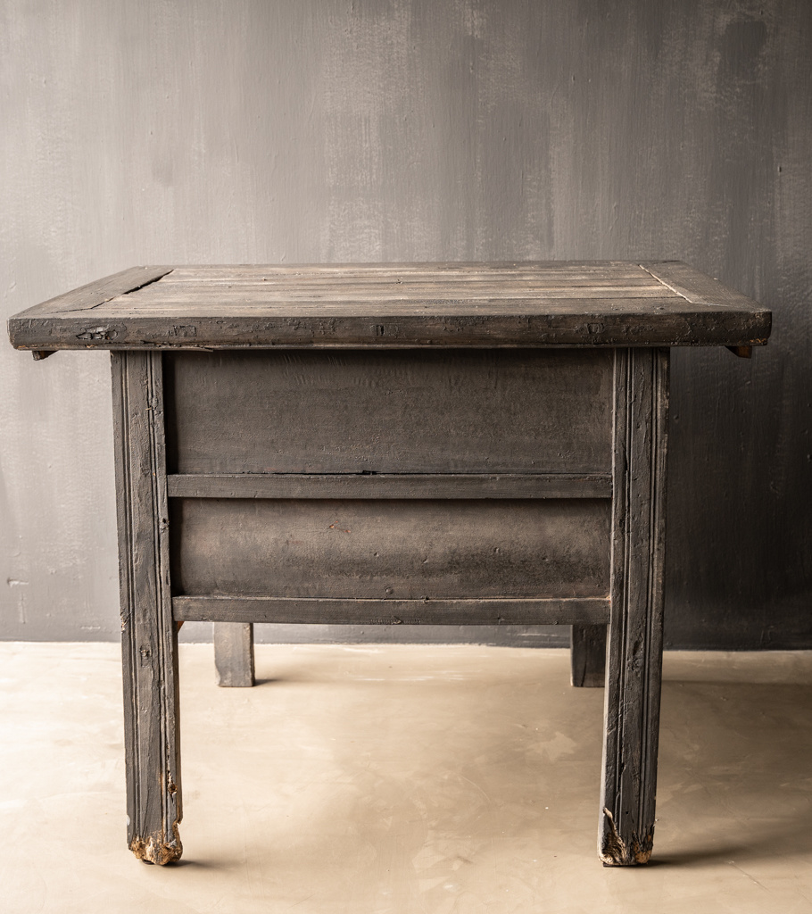 Oud Antiek Wabi Sabi Houten doorleefde zwart Sidetable/Muurtafel-7
