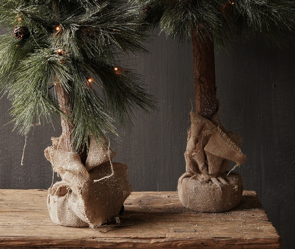 Kunst kerstboom op houten boomstam inclusief led verlichting-3