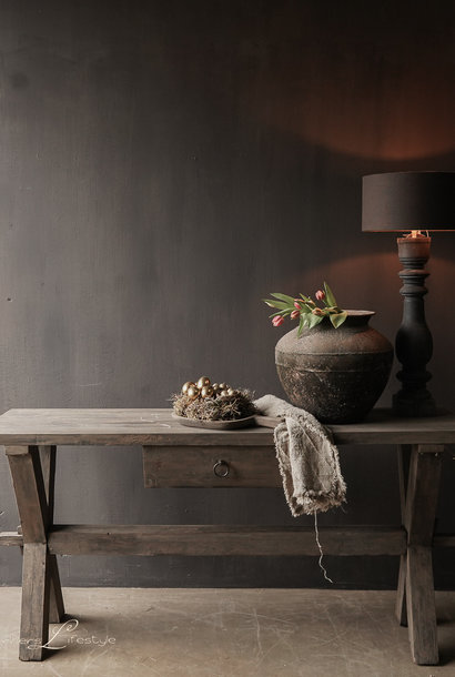 Stoere HOFFZ houten kruispoot Sidetable met lade