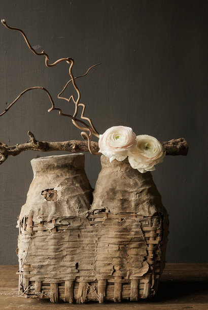 Dubbele antieke Rieten Nepalese Leem Kruik