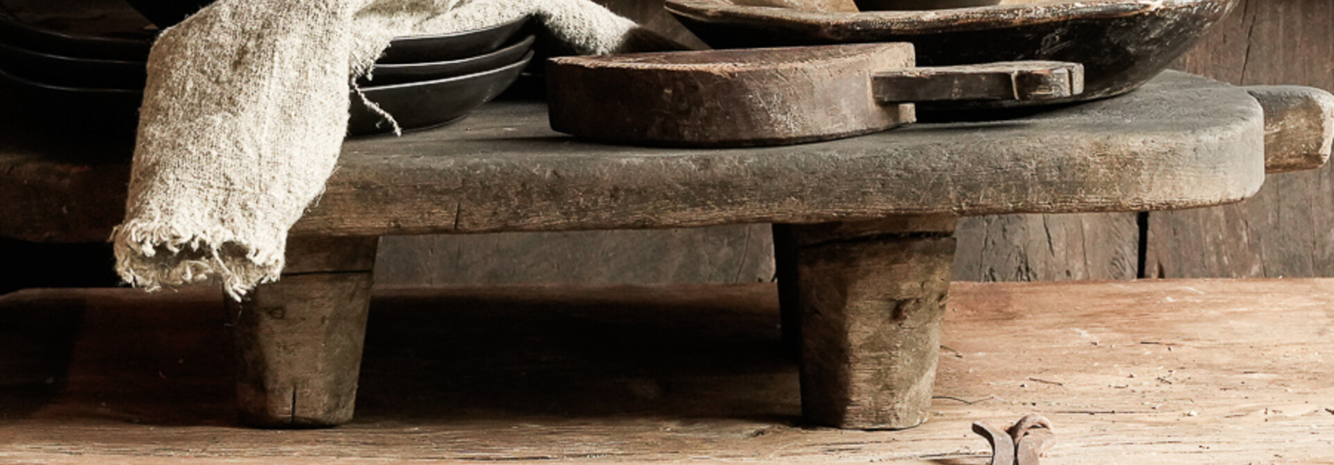 Old Nepalese Bajot plank table on legs