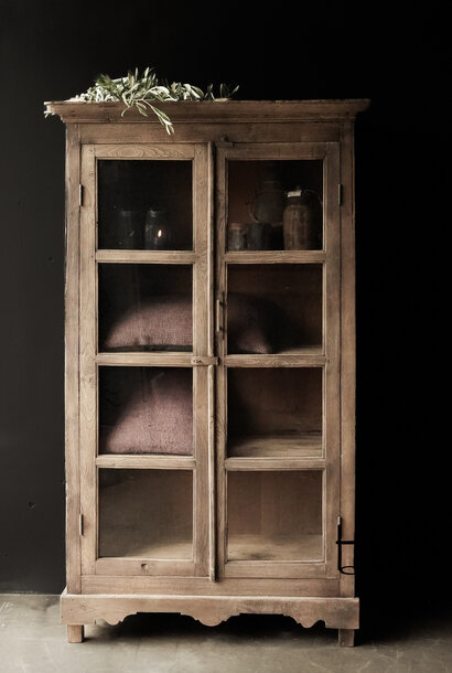 Tough sandblasted Indian antique wooden display cabinet