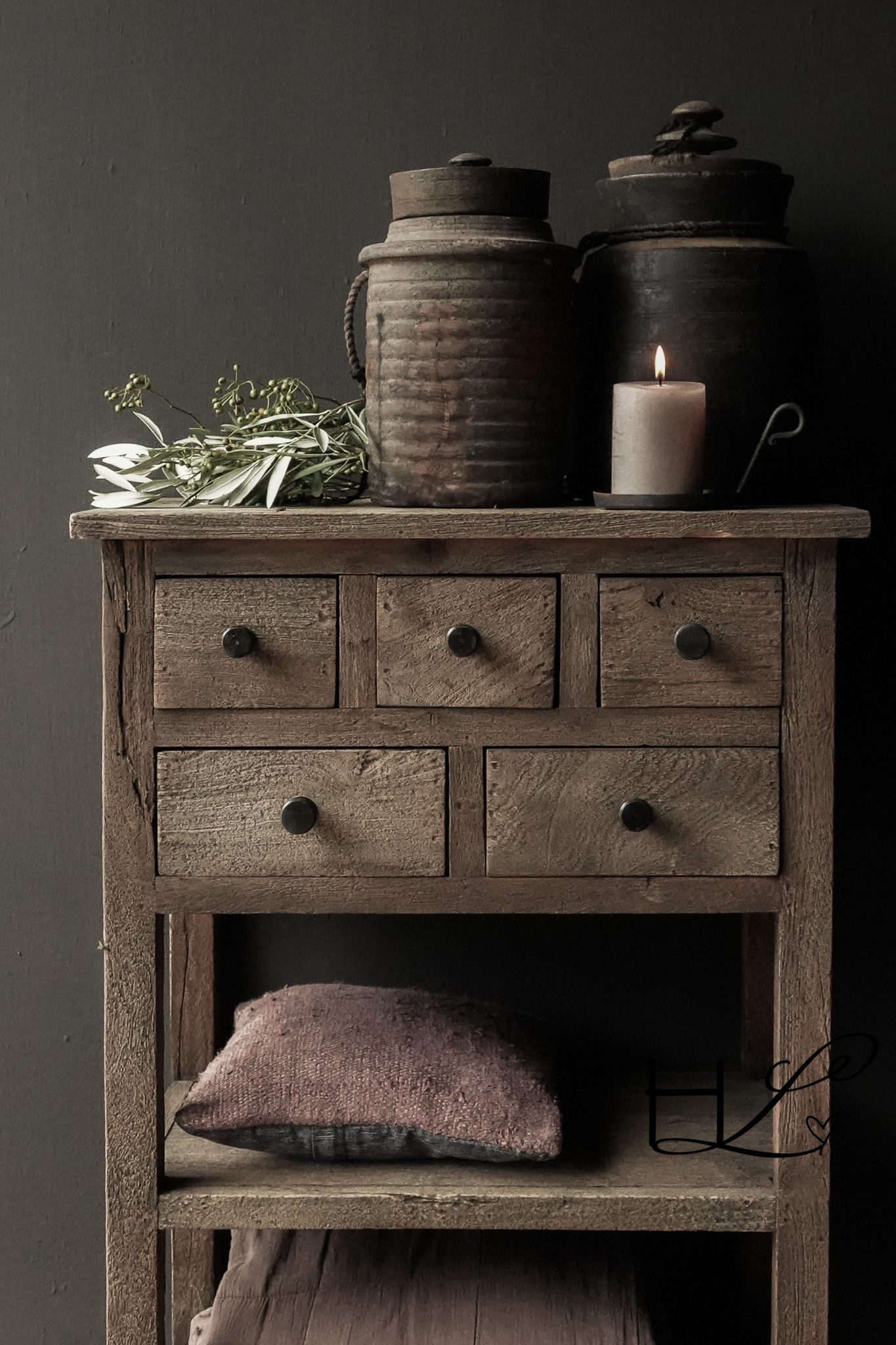 Sturdy sandblasted Cabinet / Side table / wall table with five drawers -  HerbersLifeHerbersLifestylestyle