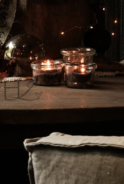 Cylinder glass stones with folded edge and brown luster