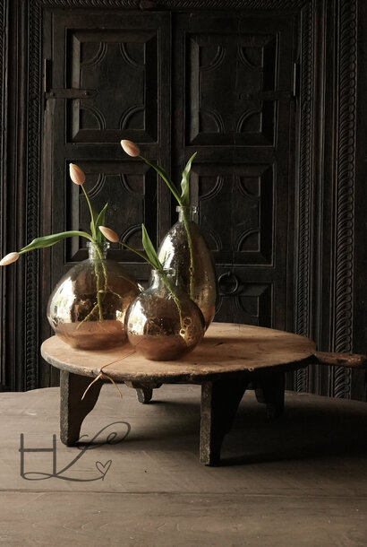 Glass stone bubbles copper luster vase