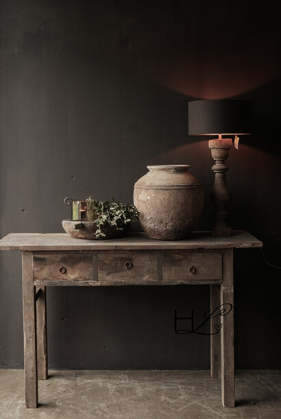 Tough, robust old wooden wall table / side table with drawers