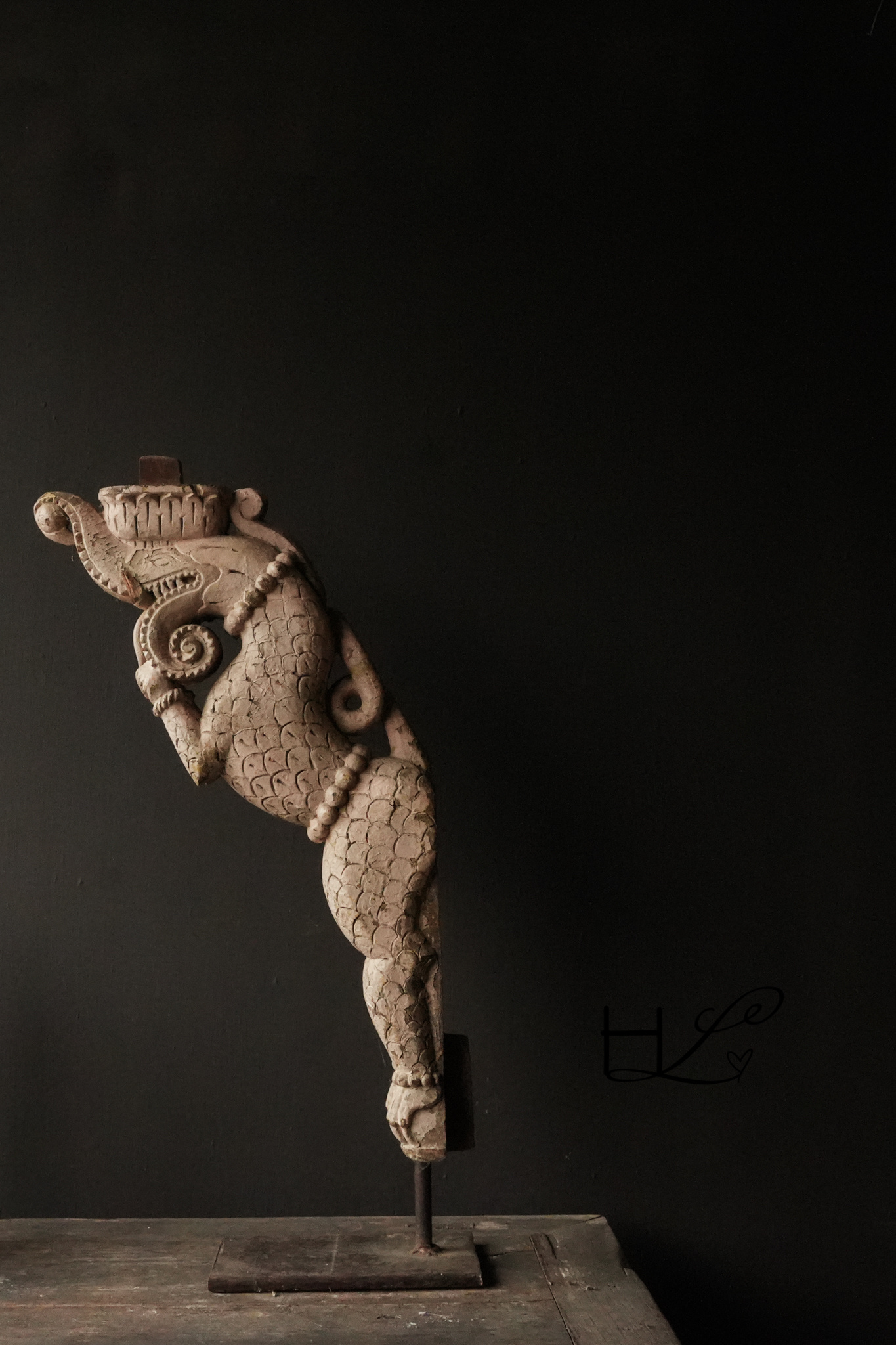 Indisch houten Olifant ornament op stalen voet-4