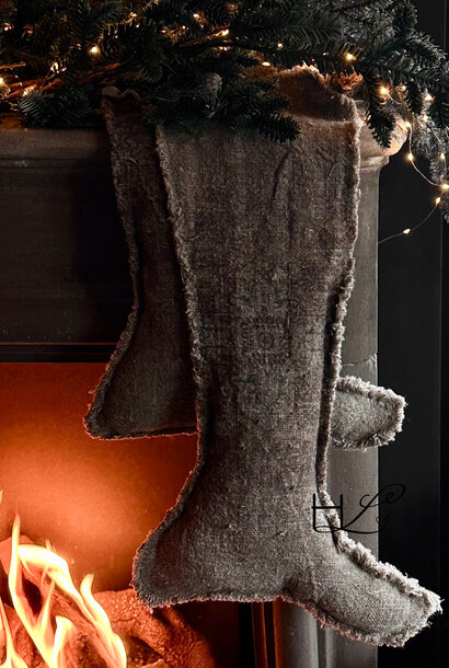 Tough coarse linen Christmas sock/stocking - Copy