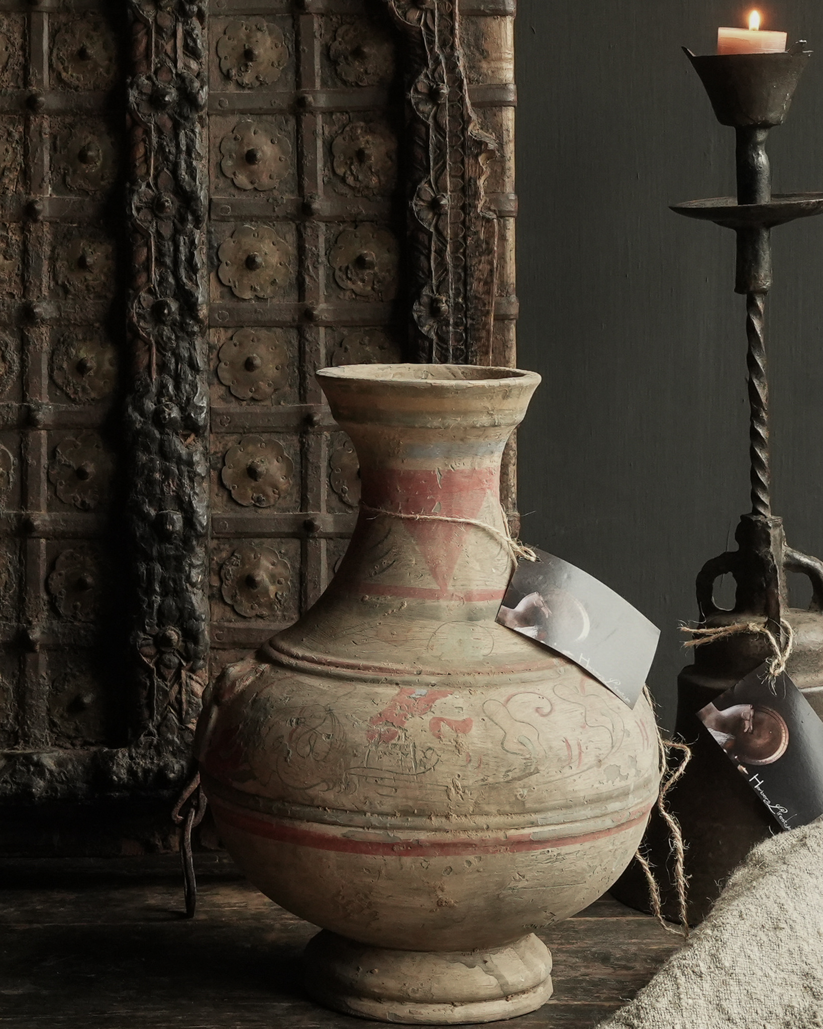 Keramiek vaas met sleetse beschildering-3