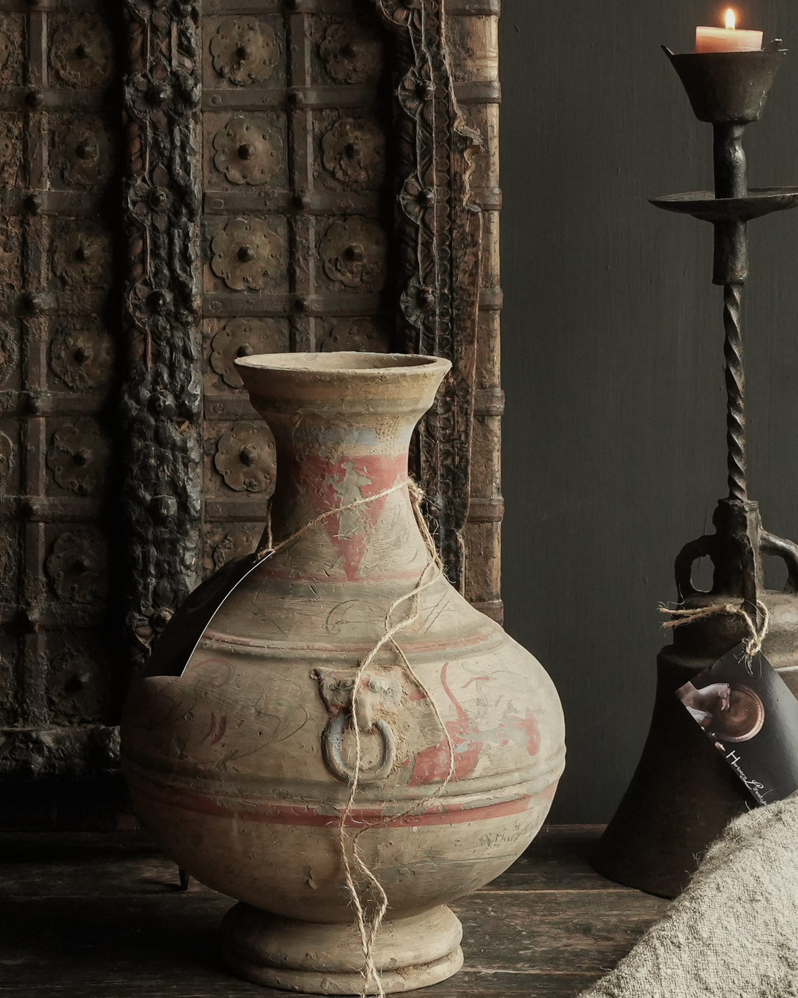 Keramiek vaas met sleetse beschildering-4