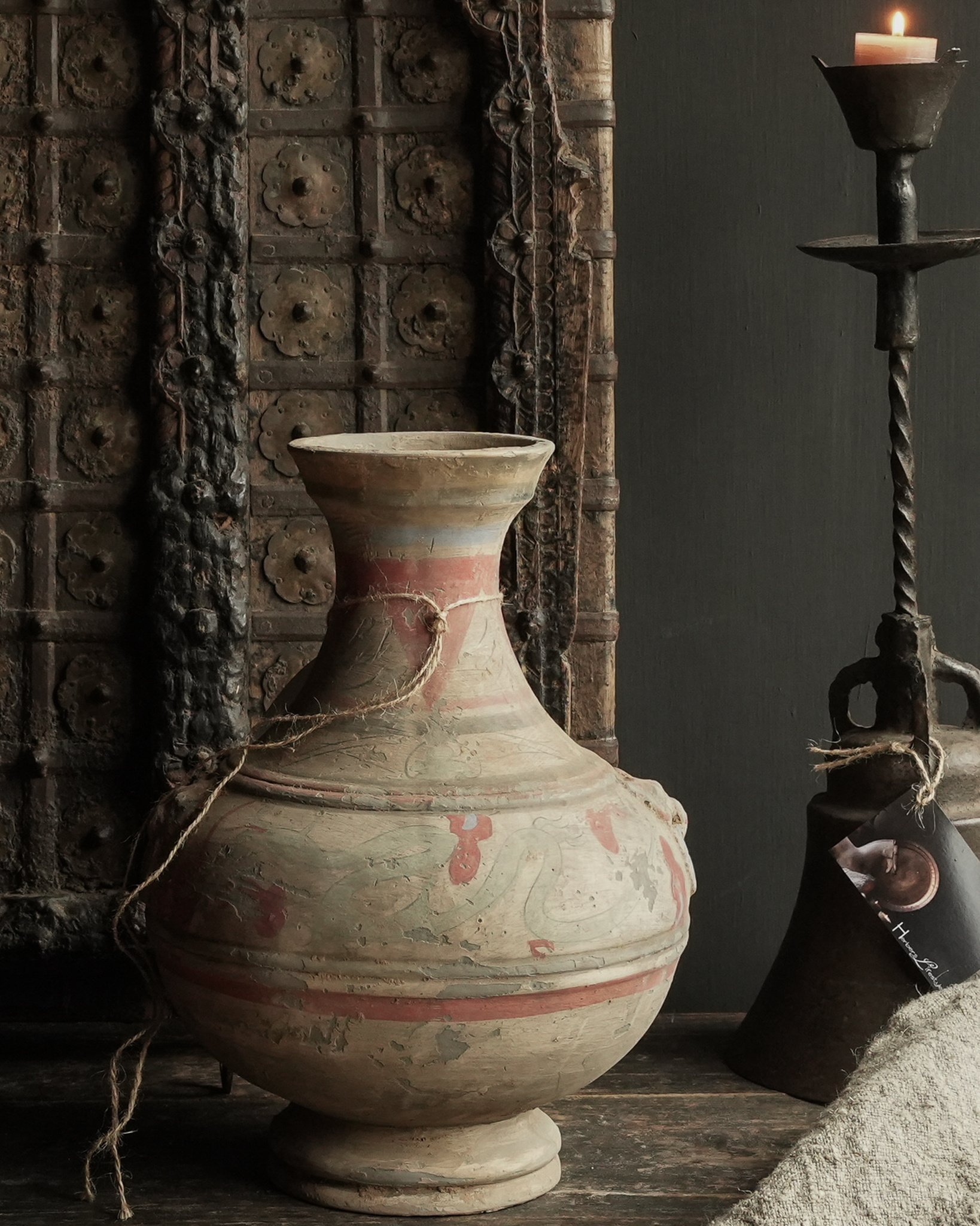 Keramiek vaas met sleetse beschildering-5