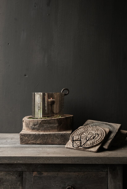 Old sturdy authentic wooden water bowl