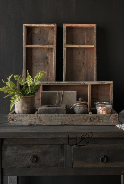 Tray with three compartments made of old wood