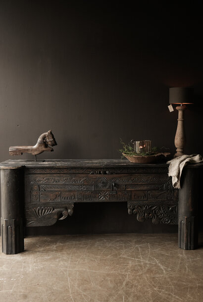 Old Antique Wabi Sabi Wooden weathered black Side Table/Wall Table