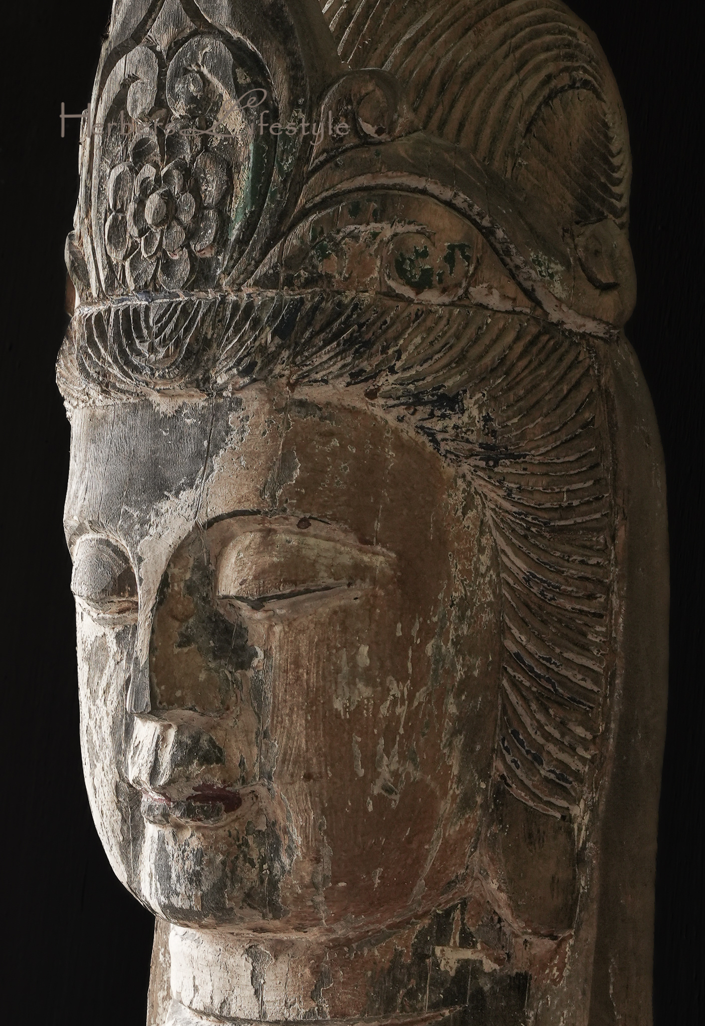 Einzigartiger Buddha-Kopf aus Holz-5