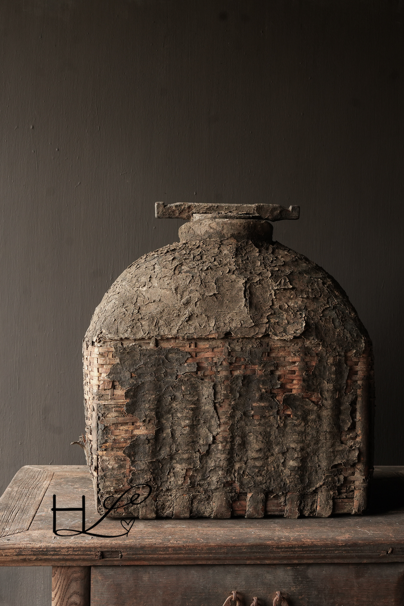 Antique Wicker Nepalese Clay Jug XXL-1