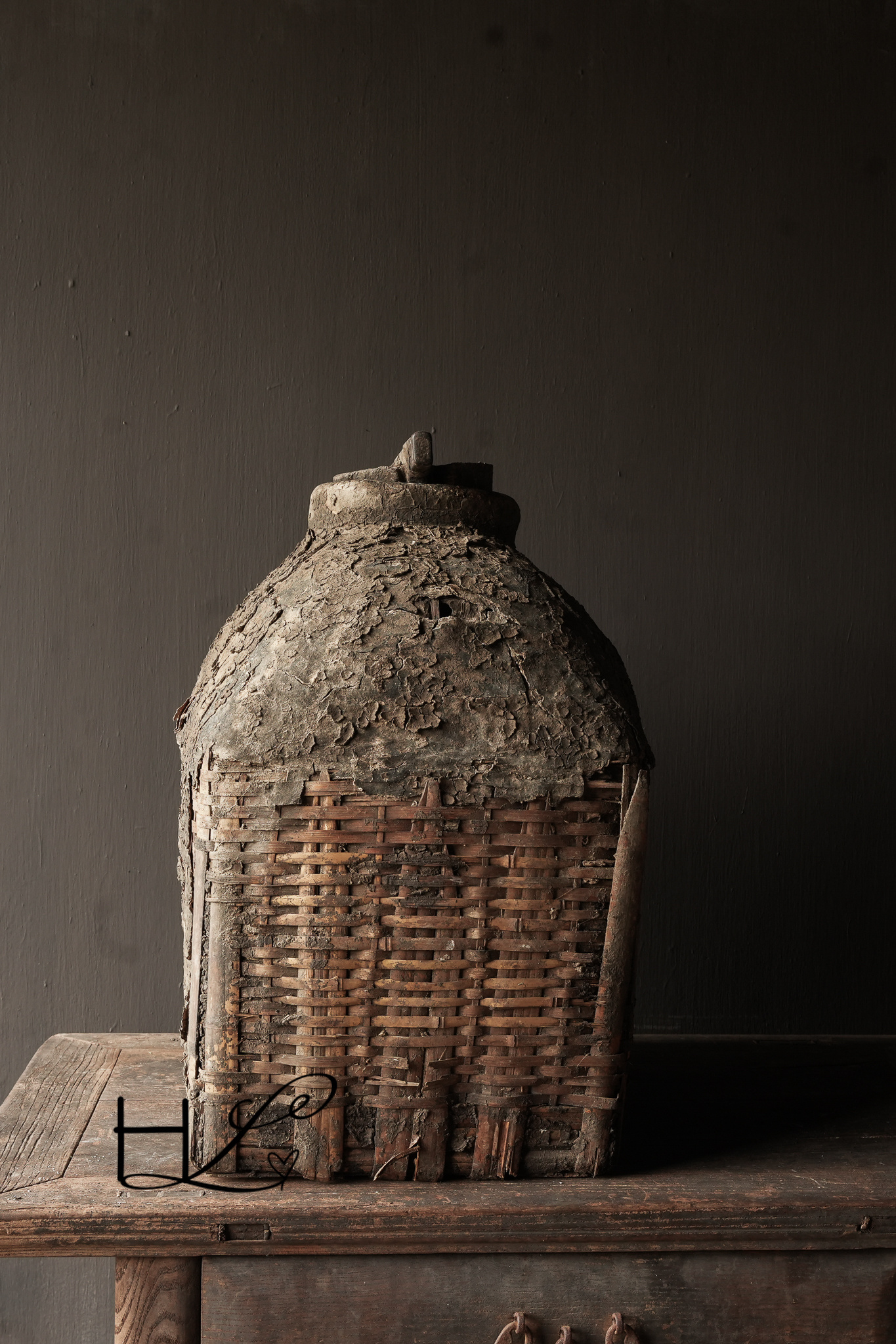 Antique Wicker Nepalese Clay Jug XXL-2