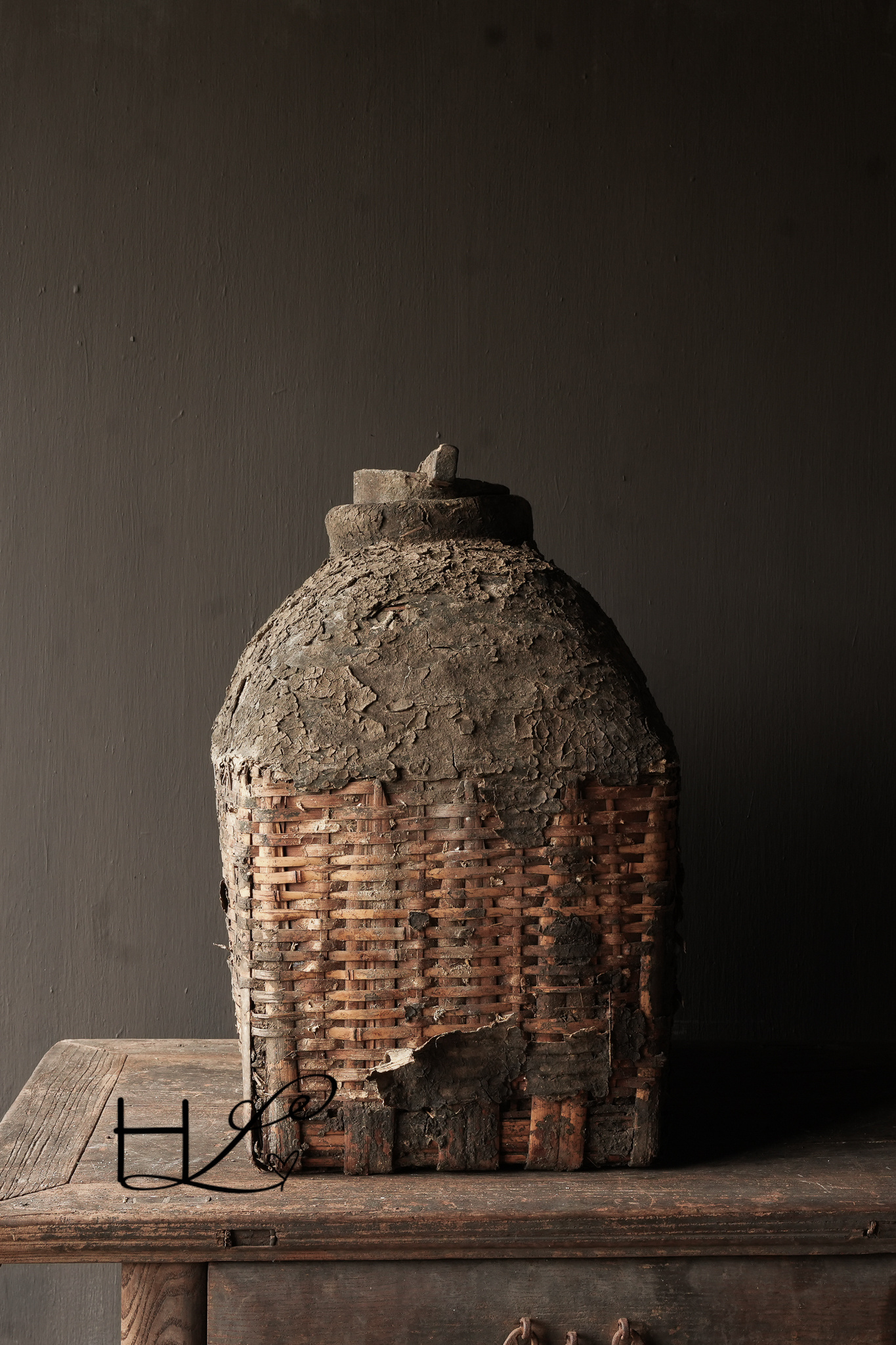 Antique Wicker Nepalese Clay Jug XXL-4