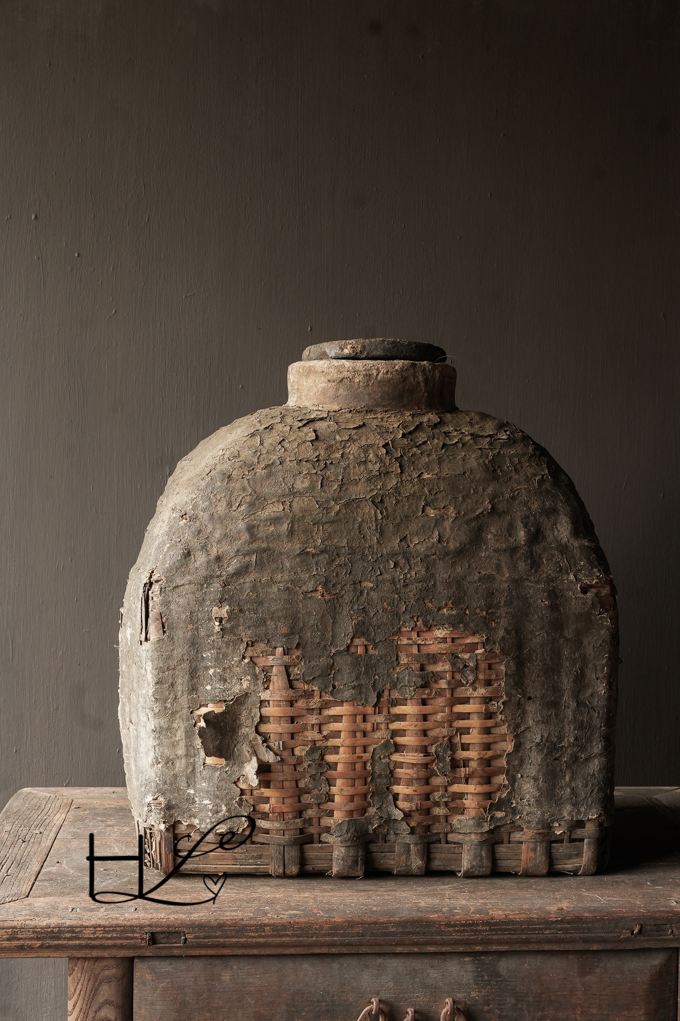 Antique Wicker Nepalese Clay Jug XXL-3